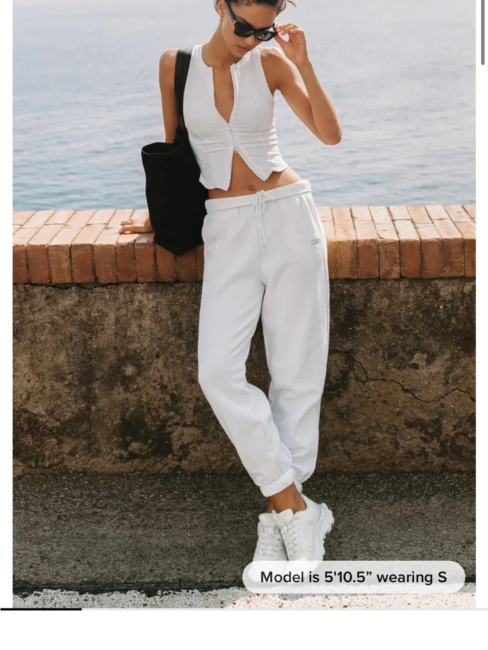 Alo White Cozy Hoodie with matching sweatpants.